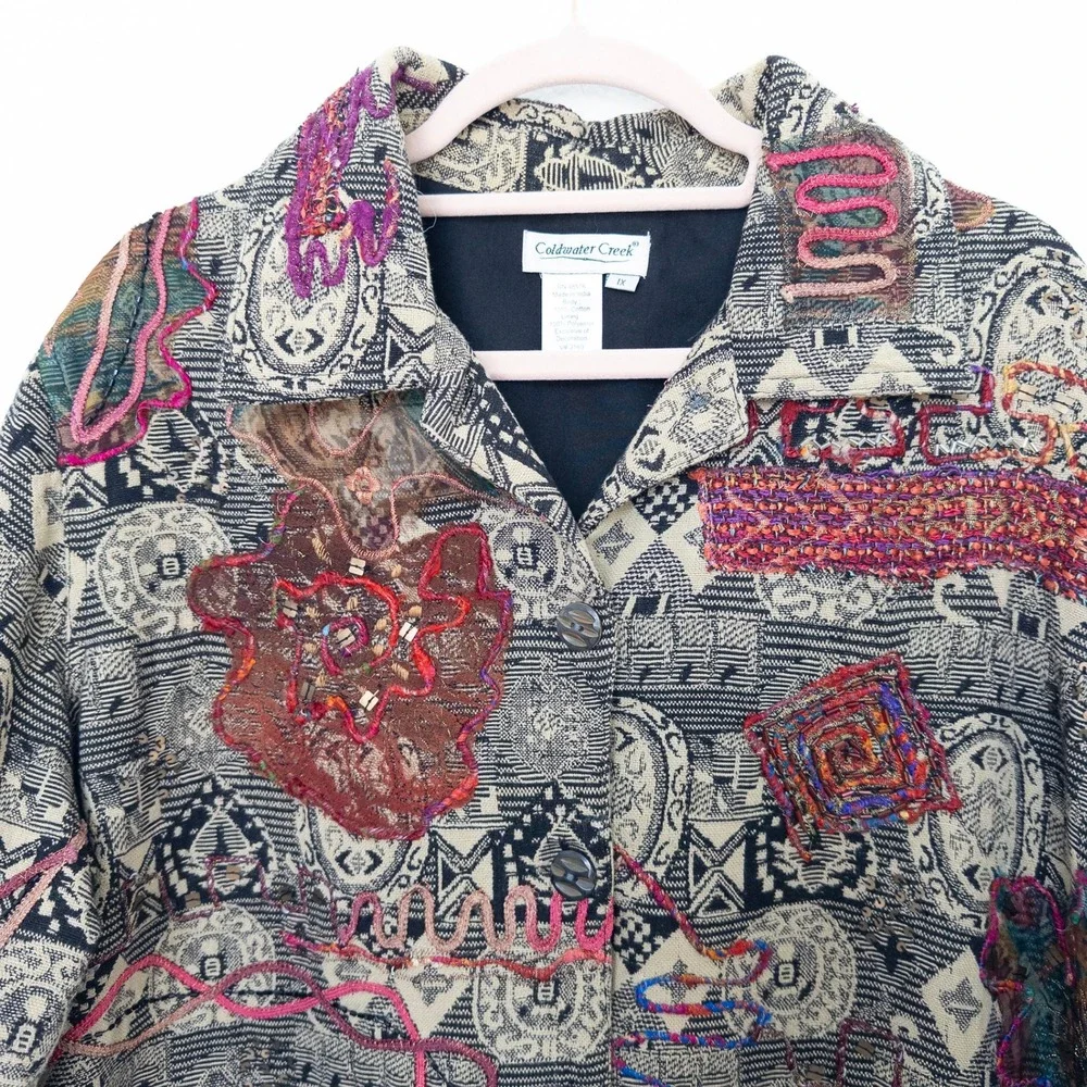 VTG Coldwater Creek Womens Jacket Size 1X‎ Multi Tapestry Boho Artsy Indie Retro